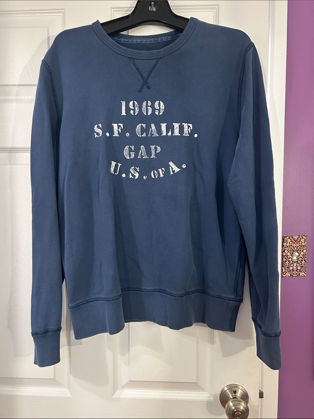 GAP Navy Crewneck Sweatshirt with White Stencil Logo PTP 22